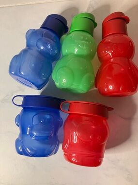 Tupperware Bear Snack Cups - Blue, Green & Red Set